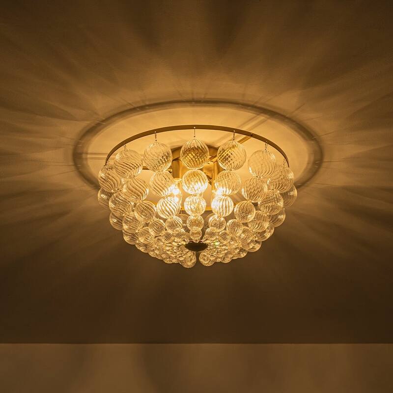 Mid-Century 6-Light Tiered Swirled Glass Bead Cage Semi Flush Mount