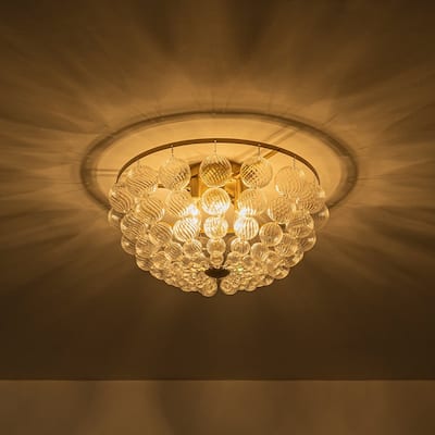 Mid-Century 6-Light Tiered Swirled Glass Bead Cage Semi Flush Mount