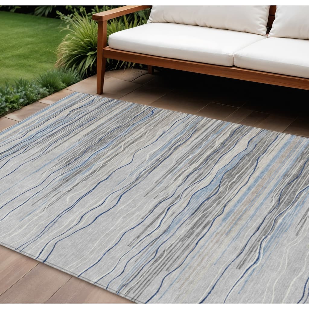 HomeRoots Striped Transitional Rectangle Outdoor Rug