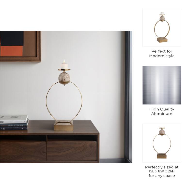 Candle Holder - Metal with Marble Sphere