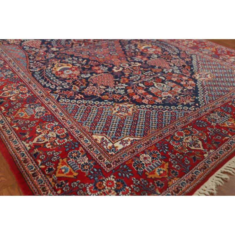 Hand Knotted Oriental 100% Wool Carpet Traditional Floral Navy Blue & Blues Isfahan Area Rug - 6' 8'' X 4' 6''