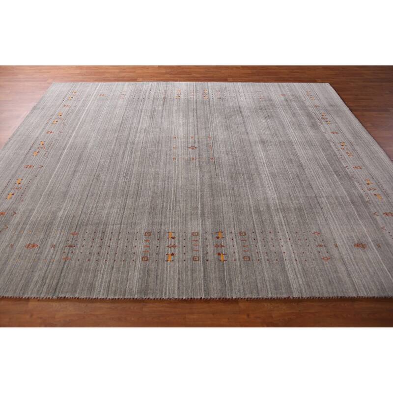Gabbeh Indian Area Rug Hand-Knotted Grey Oriental Wool Carpet - 8'1" x 9'10"