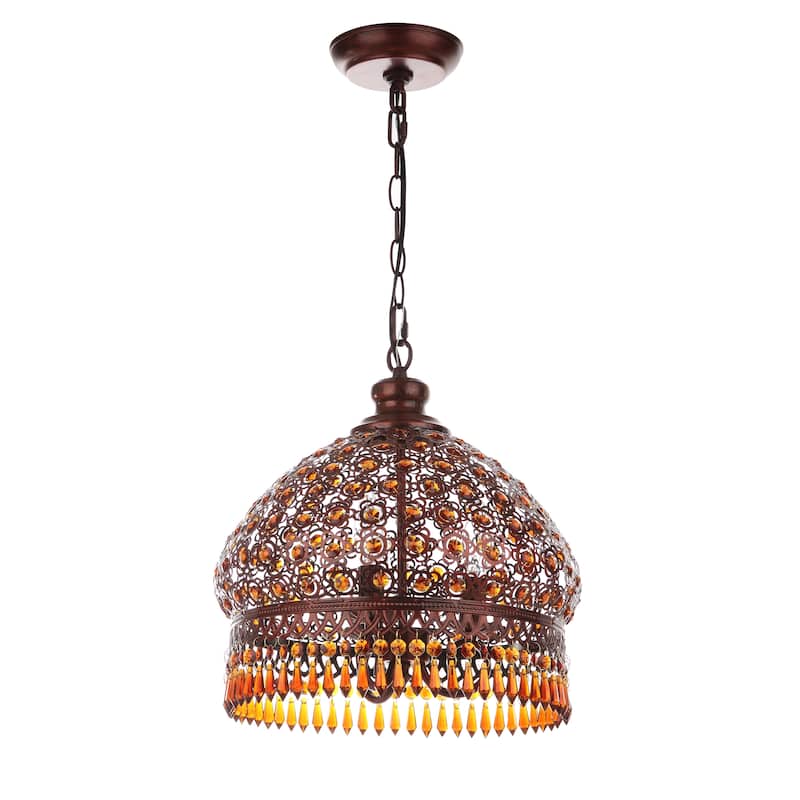 SAFAVIEH Lighting Rosanda 3-Light Bronze Beaded Adjustable Pendant Lamp - 13.5"x13.5"x18.25-90.25"