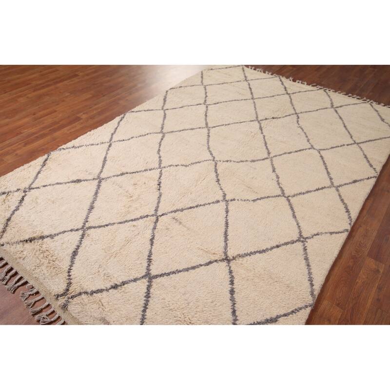 All-Over Trellis Moroccan Area Rug Handmade Wool Carpet - 5'10" x 9'0"