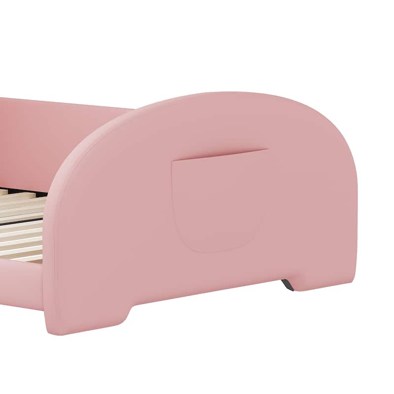 Twin Size Platform Bed with Rabbit-Shape Headboard Pocket