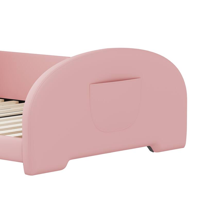 Twin Size Rabbit-Shaped Upholstered Platform Bed with Headboard and Footboard, Pink