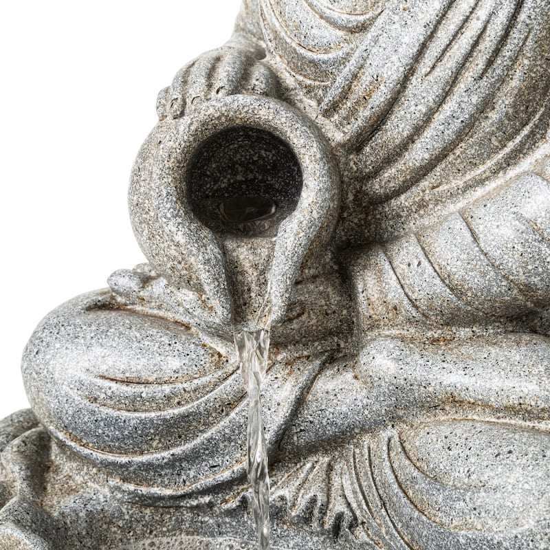 Glitzhome Polyresin Meditating Buddha Frog/Elephant Statue Outdoor Water Fountain with LED Lights