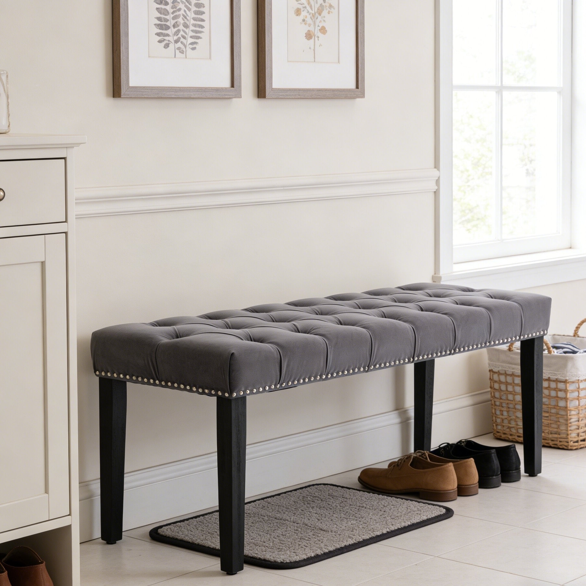 Modern Style Upholstered Tufted Bench for Entryway、Dining Room、Living Room And Bedroom