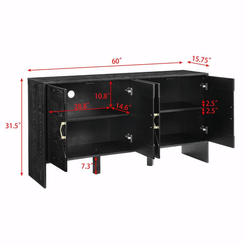 Mid Century Sideboard - 60" TV Stand with Adjustable Shelves