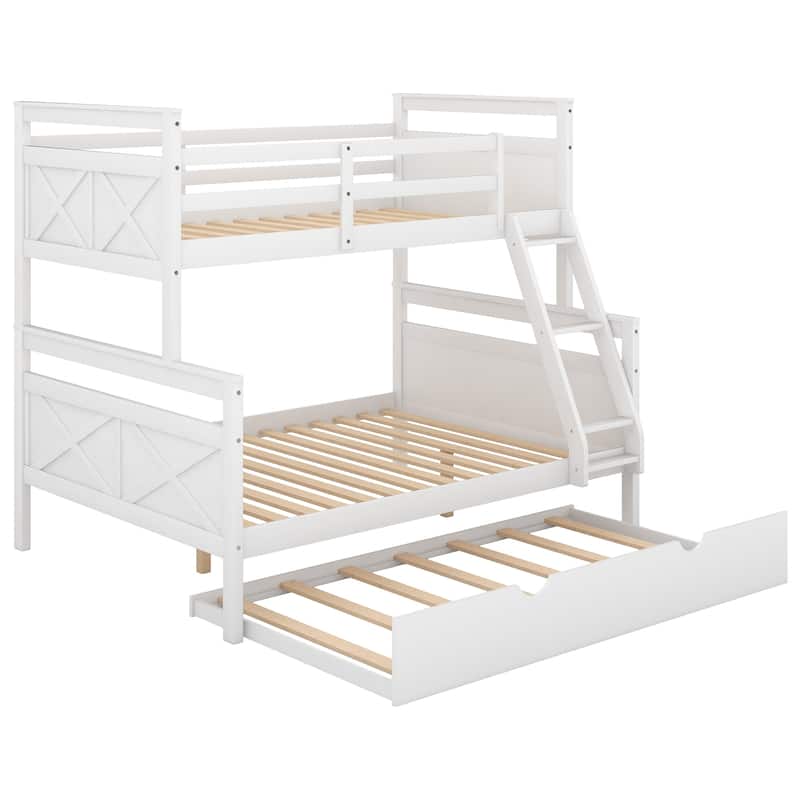 Twin over Full Bunk Bed with Ladder, Twin Size Trundle, Safety Guardrail,