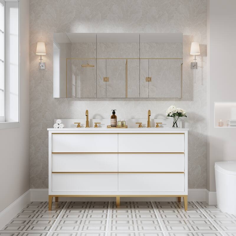 Recessed or Surface Wall Mount Bathroom Medicine Cabinet With Adjustable Glass Shelves