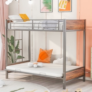 Twin Over Futon Bunk Bed Metal Futon Bunk Bed Frame With Guardrails   Twin Over Futon Bunk Bed%2C Metal Futon Bunk Bed Frame With Guardrails And Ladder 