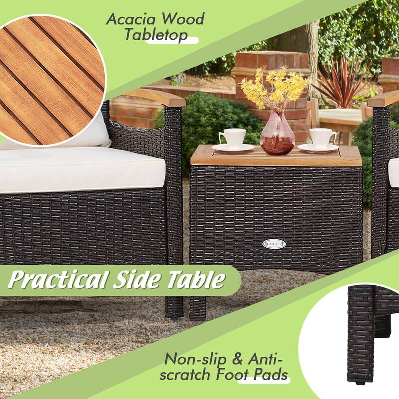 Patio Rattan Furniture Set with Removable Cushion - 3 Pieces - Single Sofa: 25" x 24" x 29"
