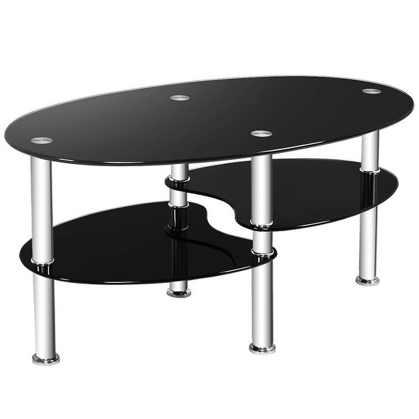 Shop Costway Tempered Glass Oval Side Coffee Table Shelf ...