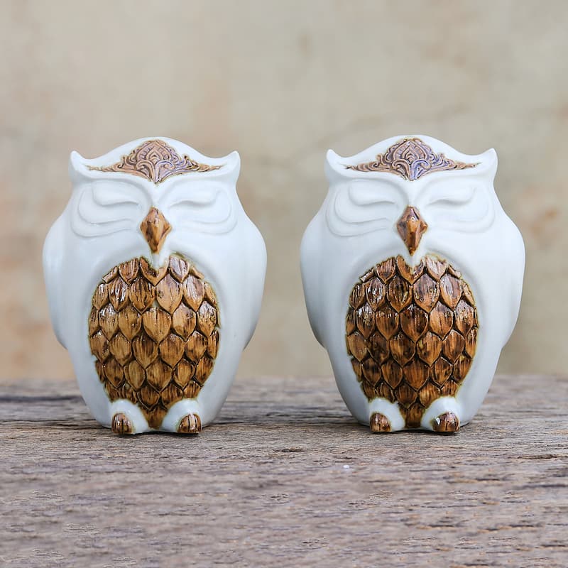 Novica Handmade Calm Owls In White Ceramic Salt And Pepper Shakers (Pair)