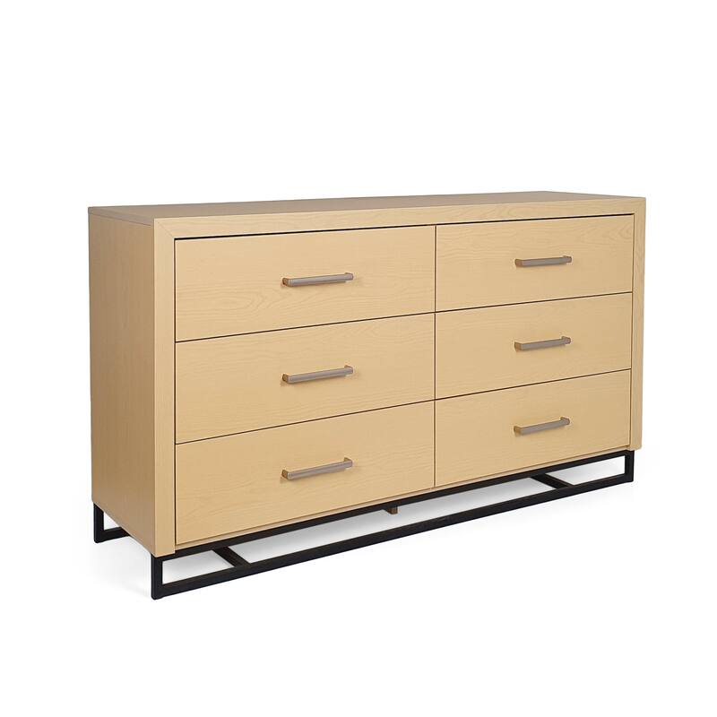 Roomfitters 6-Drawer Modern Wood Storage Dresser with Metal Base, Wide Chest of Drawers for Bedroom or Living Room