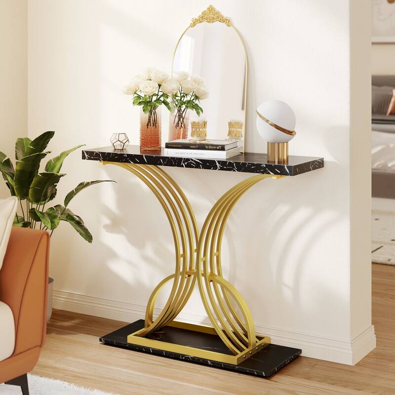 Moasis 39" Modern Faux Marble Console Table with Gold Base, Entryway Sofa Table for Living Room