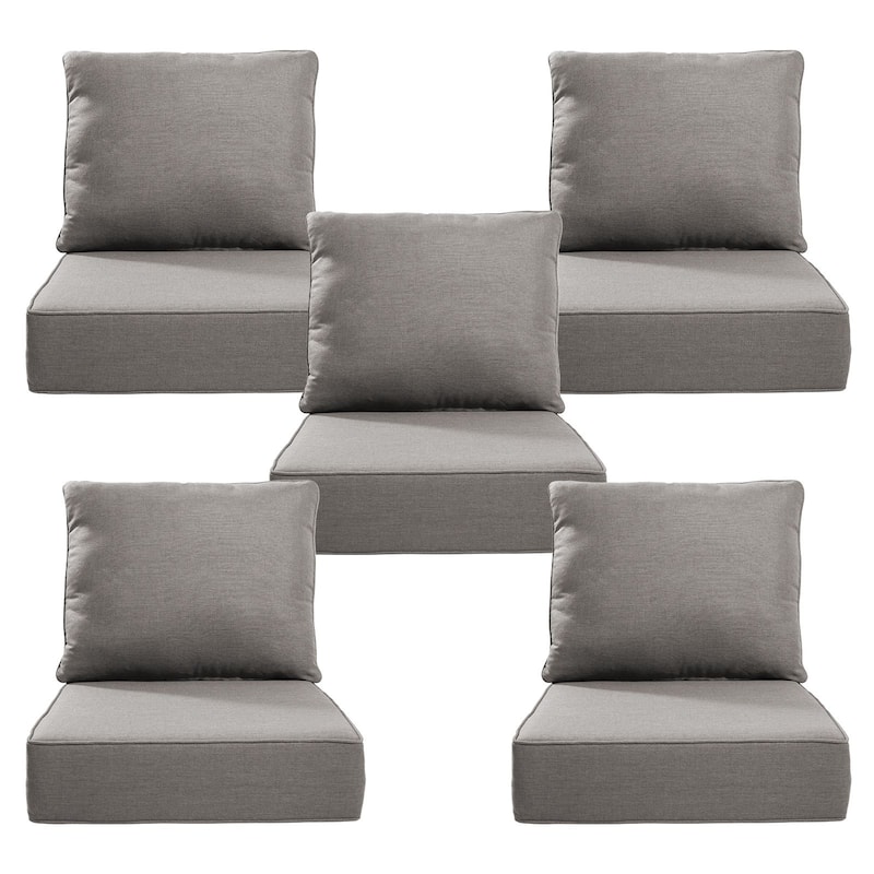 22" W x 24" D x 6" T Outdoor Lounge Chair Replacement Cushion Set Water and Fade Resistant - 5 Sets - Gray