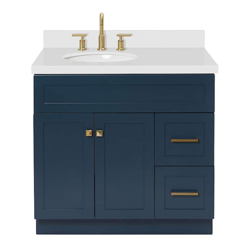 Ariel F037SLWQOVO Hamlet 37" Free Standing Single Basin Vanity Set - Midnight Blue / Pure White Top - Painted