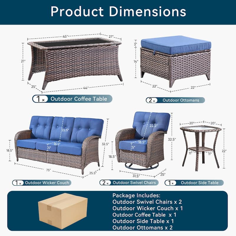 7 Pieces Pocassy Sofa Ottoman with Swivel Chairs