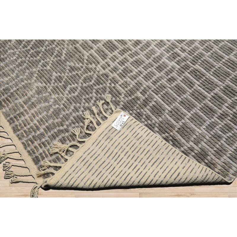 8x10 Tibetano Hand Knotted Wool Modern Blue Morrocan Ribbed Patterned Rug - 8' x 10'