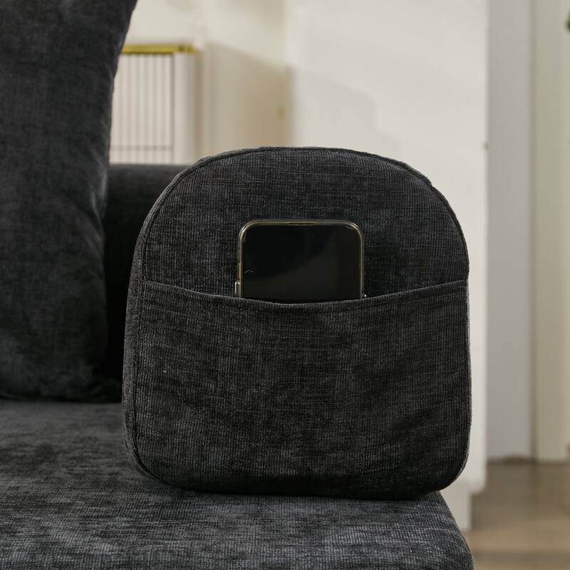 Chenille Folding Sofa Floor Sleeper Bed Chaise Lounger Couch 3-in-1 Comfy Mattress with Reversible Arm Pillows and Non-slip Pad