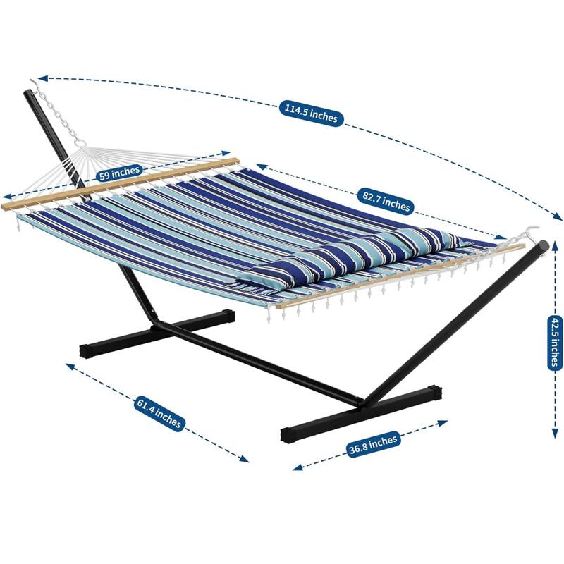 Outdoor Portable 475lbs Capacity Double Hammock with Stand for Patio Backyard Poolside