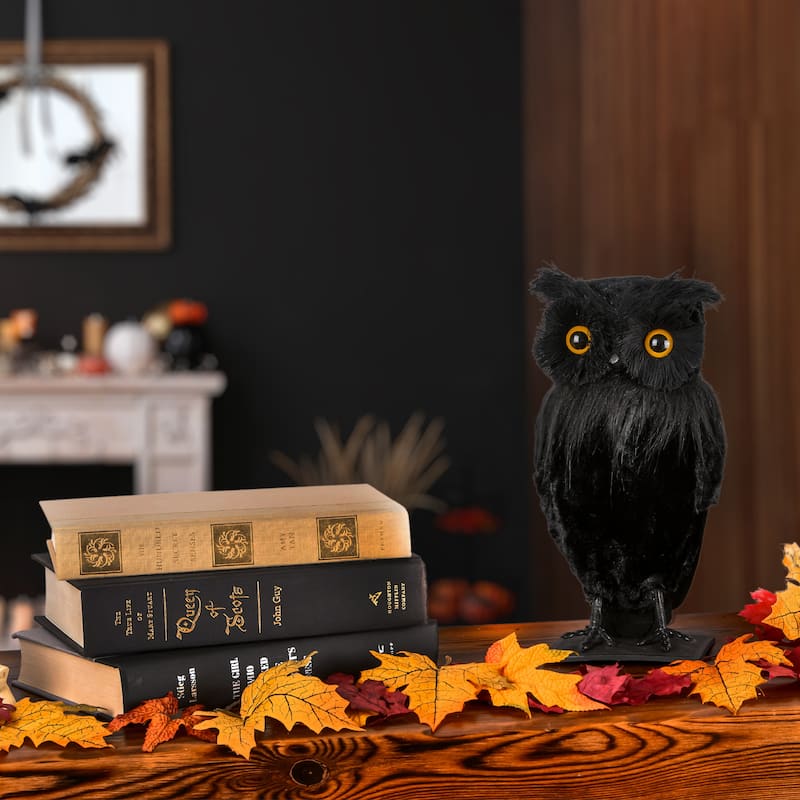 National Tree Company Halloween Tabletop Decoration, Black, Lifelike Owl, 11 Inches