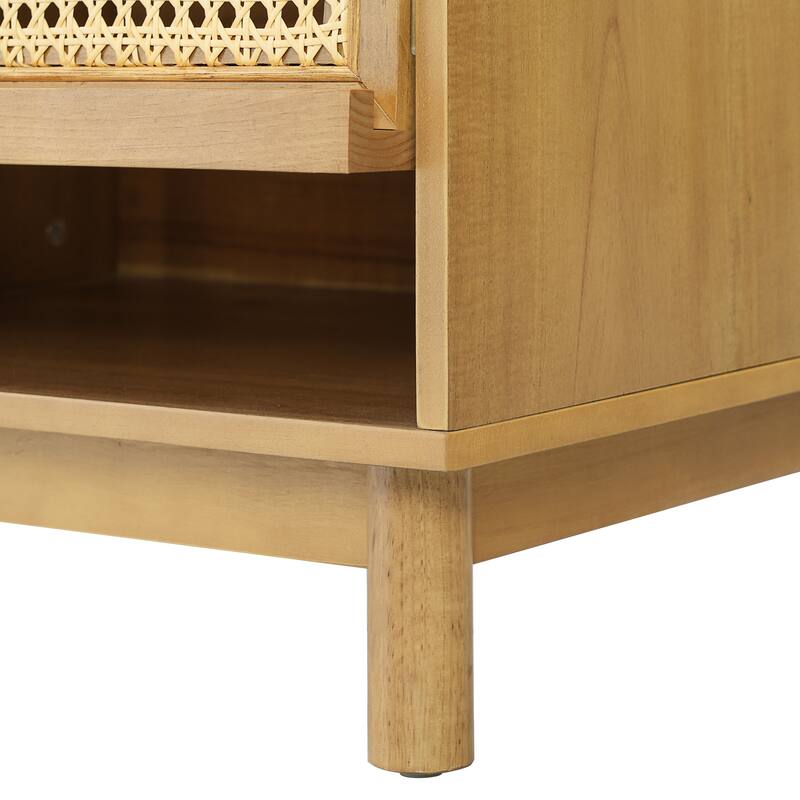 Christopher Knight Home - Farmhouse Wooden Nightstand with Swing-Up Rattan Door Storage Cabinet