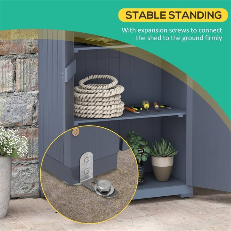 Outdoor Wooden Garden Shed With Shelves Latch And Roof - 31.5" W x 15.75" D x 62.25"