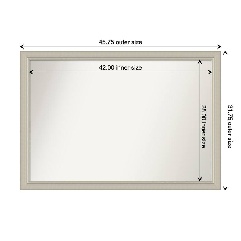 Romano Silver Narrow Framed Non-Beveled Custom Wall Mirror, Bathroom Vanity Mirror - Outer Size: 45.75 x 31.75