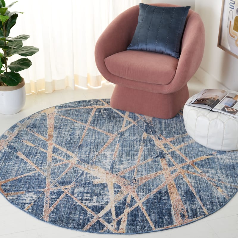 SAFAVIEH Olympia Ermina Abstract Rug - 6' Round - Blue/Navy