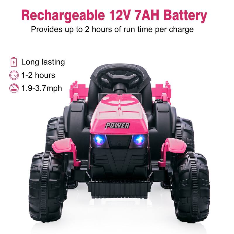 Kids Ride On Tractor with Trailer, 12V Battery Powered Electric