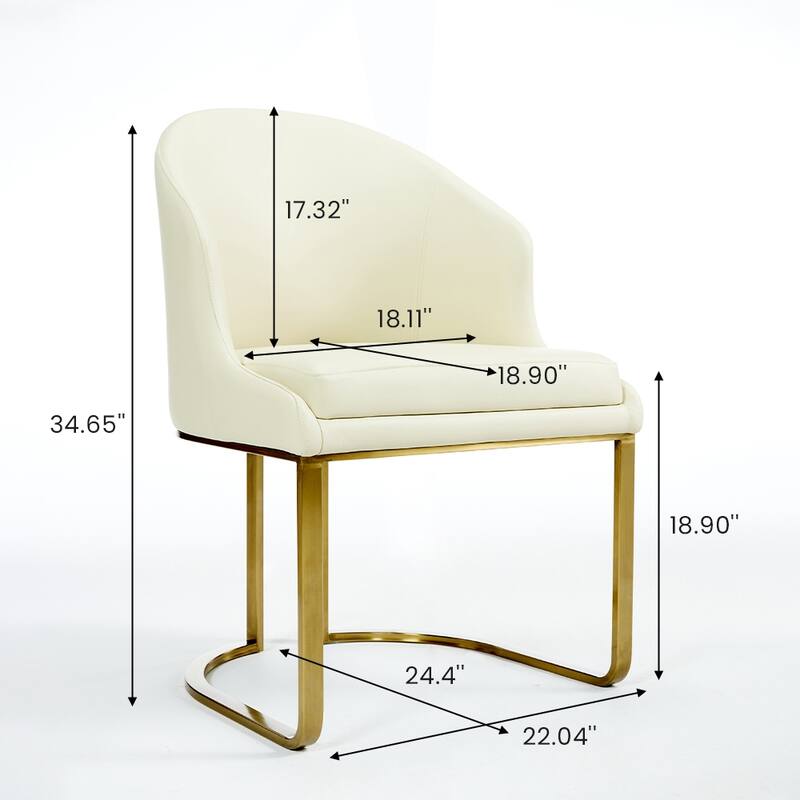 Modern Luxury Beige Dining Chair (Set of 2) PU Leather Upholstery, Gold Stainless Steel Base - 24.4