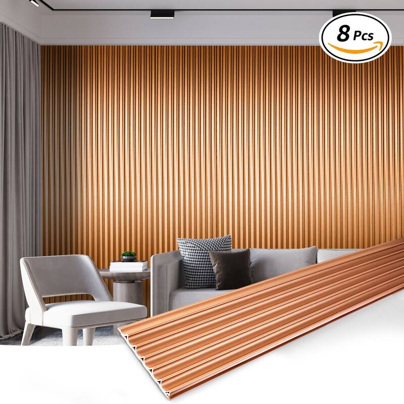 Art3d 104'' X 6.3'' Fluted Wall Panel for Interior Decor, WPC Wall Panel, Metal Finish,8pcs - N/A