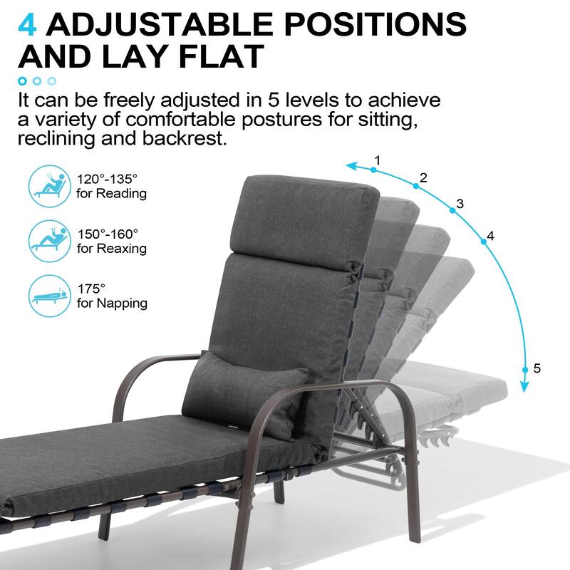 Set of 2 Outdoor Patio & Indoor Adjustable Chaise Lounge Chairs with Cushion