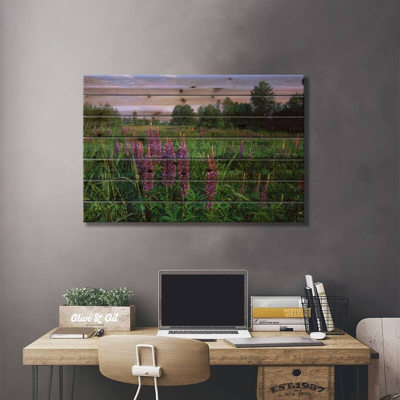 Lupine In Meadow Near Crescent Beach, British Columbia, Canada Print On Wood by Tim Fitzharris - Multi-Color