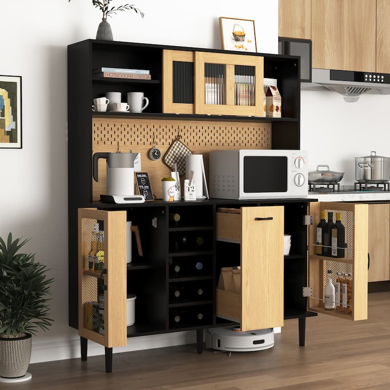 Kitchen Buffet Cabinet with Wine Rack, Coffee Bar Cabinet with Charging Station, Freestanding Storage Cabinet for Liquor