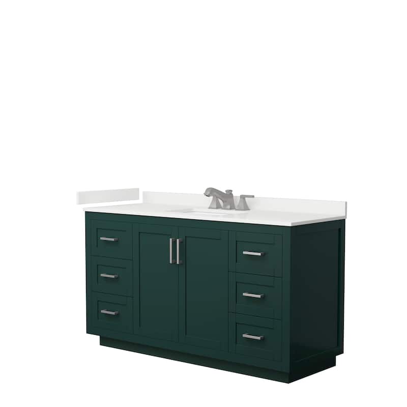 Miranda 60-inch Single Vanity, Quartz Top - Green, Nickel Trim, White Quartz Top