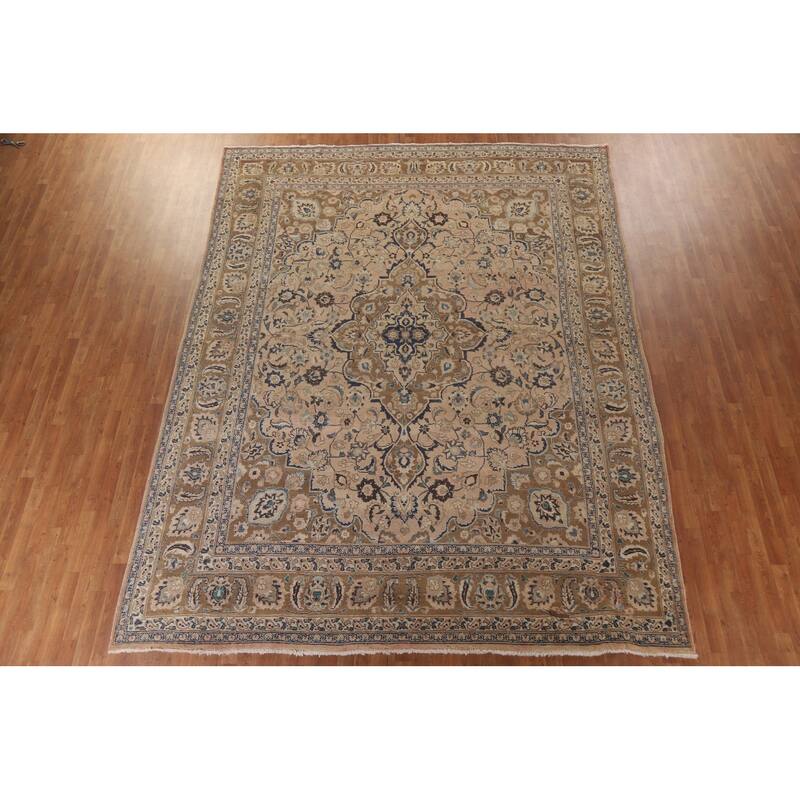 Hand Knotted Oriental 100% Wool Carpet Traditional Floral Peach Mashad Area Rug - 12' 7'' X 9' 9''
