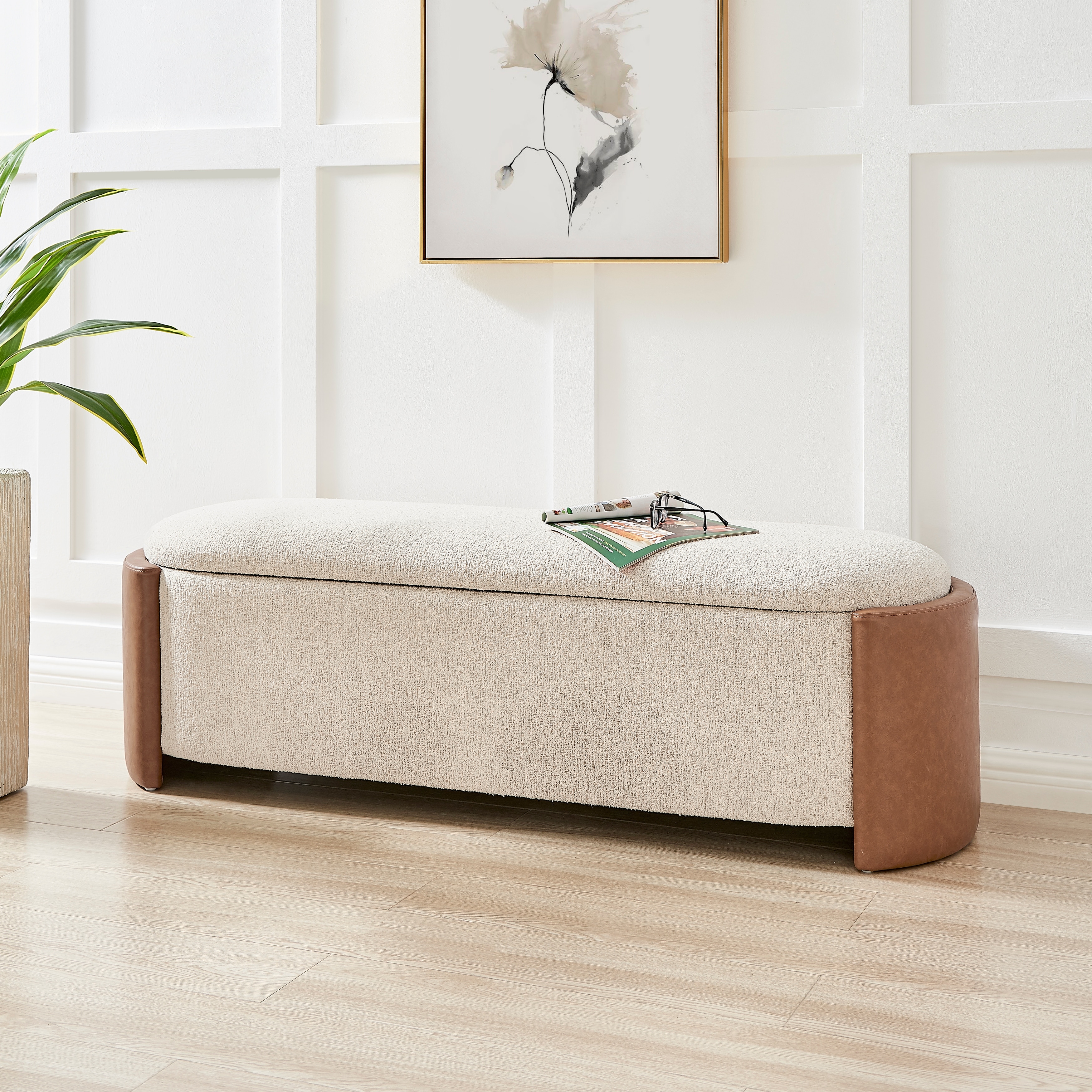 NPD Furniture Alyssa Boucle/Faux Leather Storage Bench