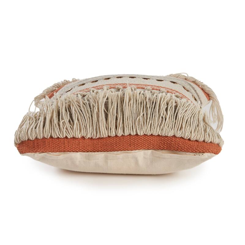 Handwoven Striped Cotton Throw Pillow Cover - 18" - Beige and Orange