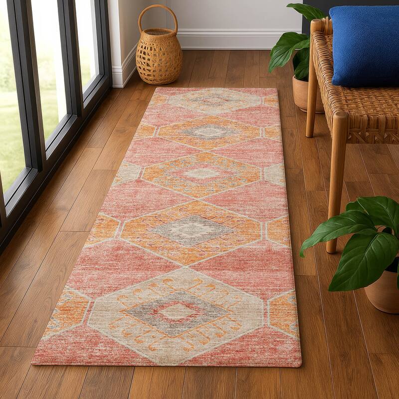Premium Washable Super Soft Modern Global Mayfield Rug - Coral - 2'3" x 7'6"