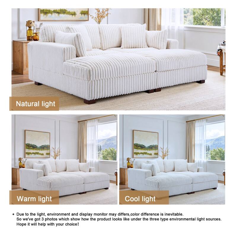 Modern Modular Flannel Fabric Upholstered Sectional Sofa with Square Arm