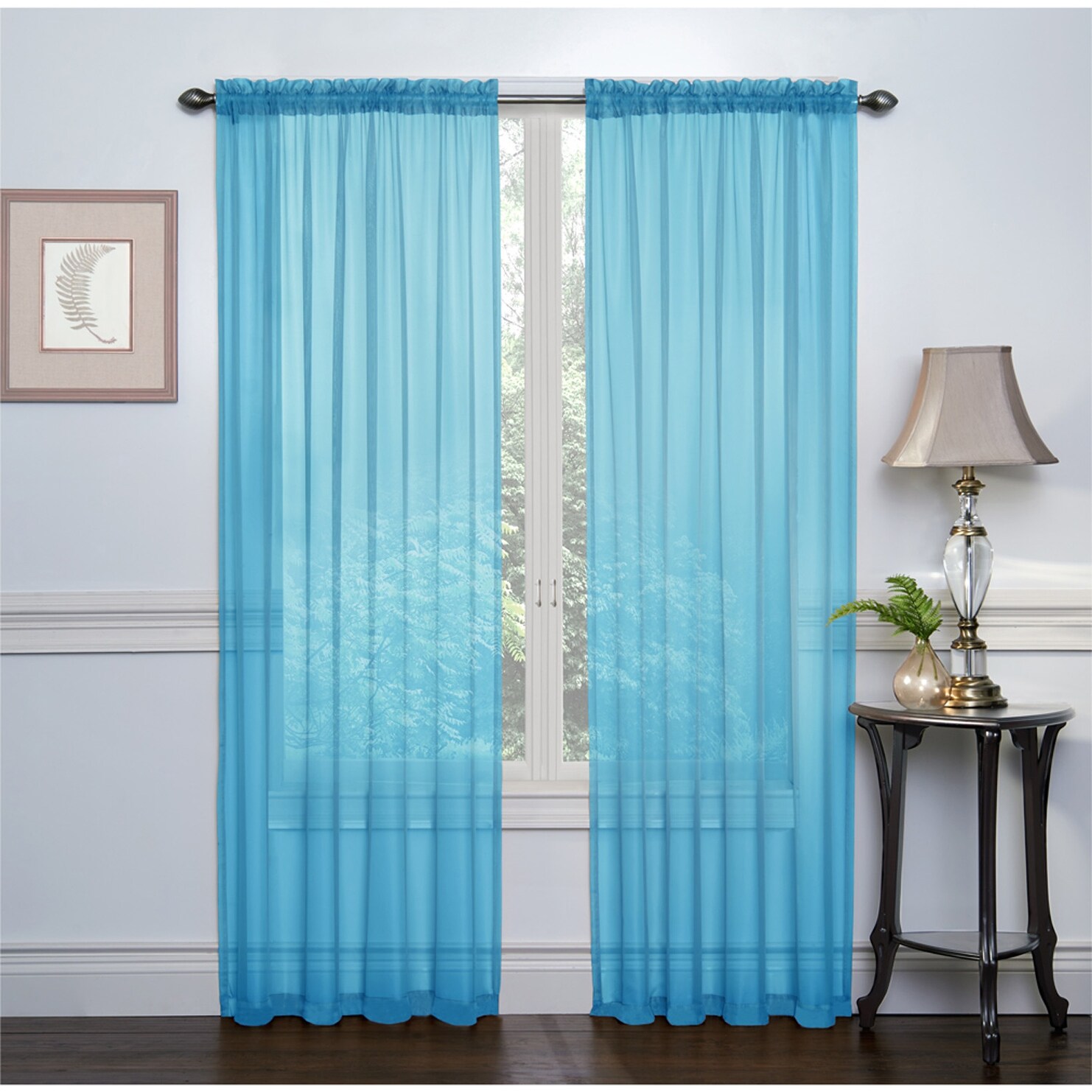  Sheer Curtains Blue 45 Inches Embroidered Wave Diamond