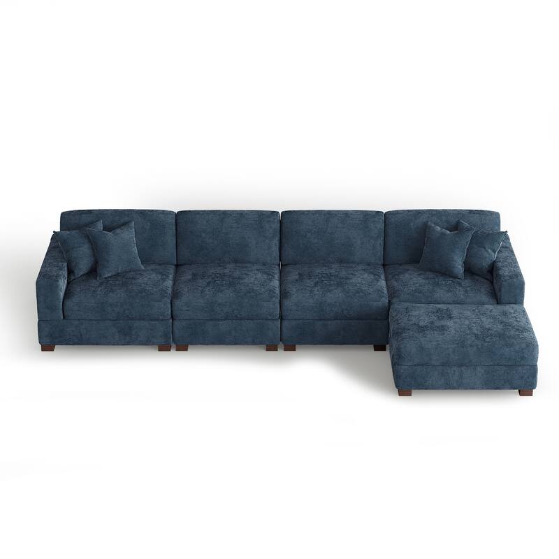 Oversized Chenille Modular Sectional Sofa Living Room Set with Ottoman