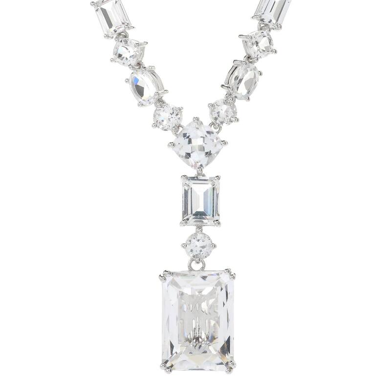 925 Sterling Silver White Quartz and White Topaz Y-Shape Necklace