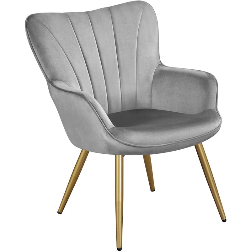 Yaheetech Modern Pleated Curved Back Velvet Accent Chair Modern Armchair for Living Room