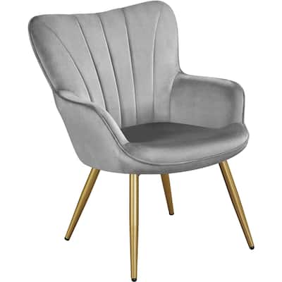 Yaheetech Modern Pleated Curved Back Velvet Accent Chair Modern Armchair for Living Room