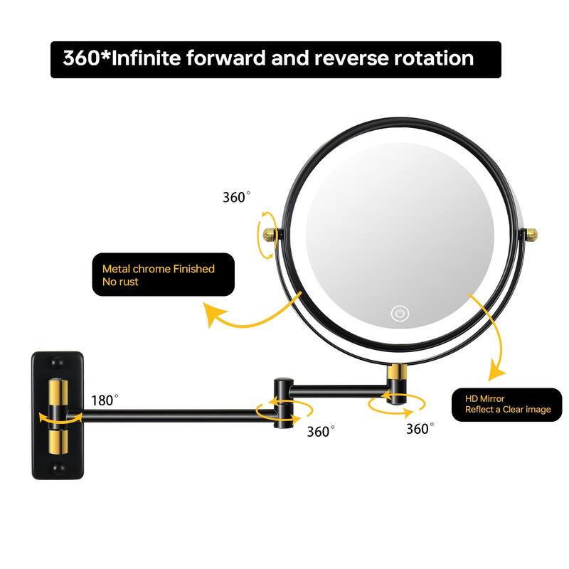 3 Color LED Light Wall Mounted Makeup Mirror, 1x/10x HD Magnifying Double-Sided Mirror, Extension Arm, Built-in Battery